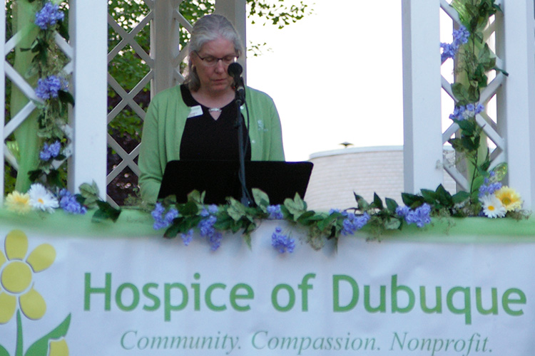 Dianne Grace, Spiritual Care Coordinator, leads the night in prayer.
